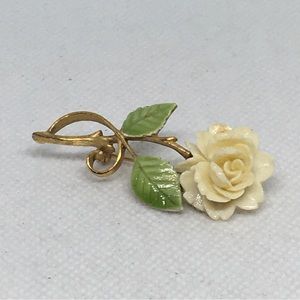 Vintage J.J. Carved White Rose Brooch